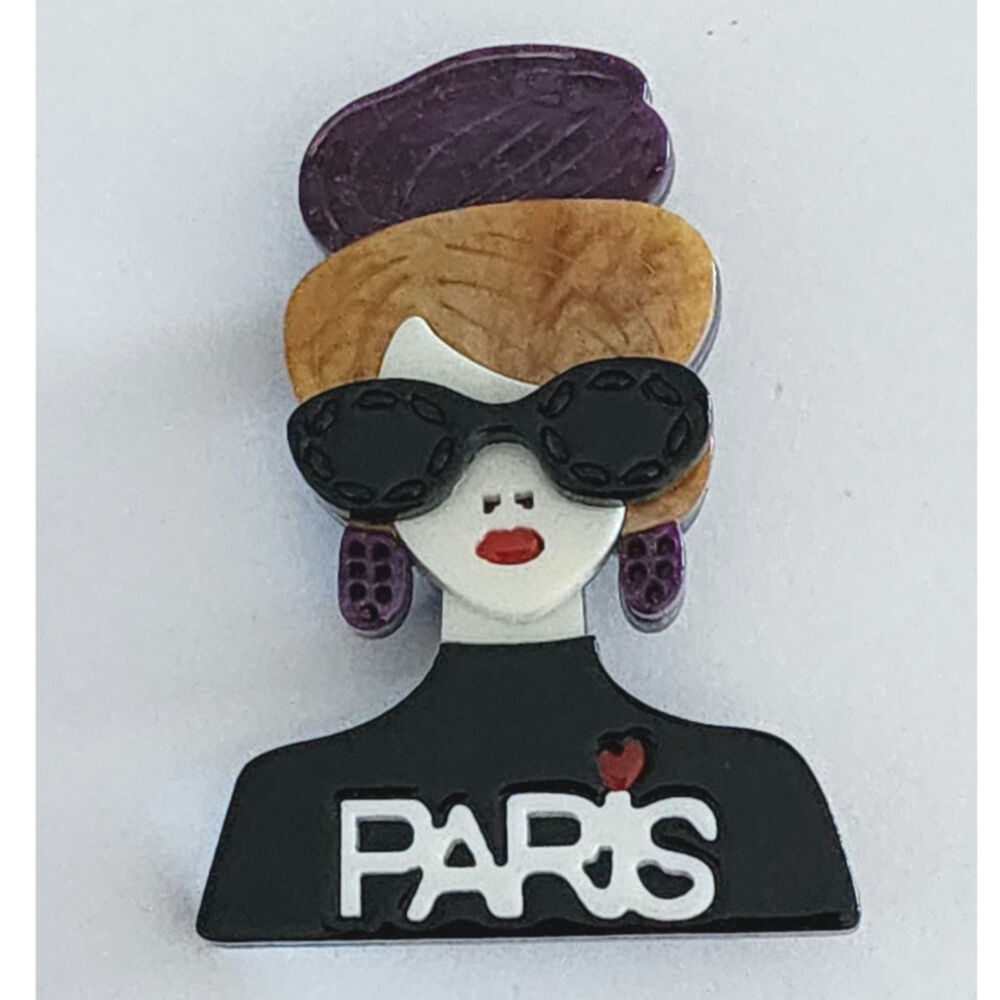 Fashionable Paris Woman Brooch Flat Acrylic Ooh La La Fashion